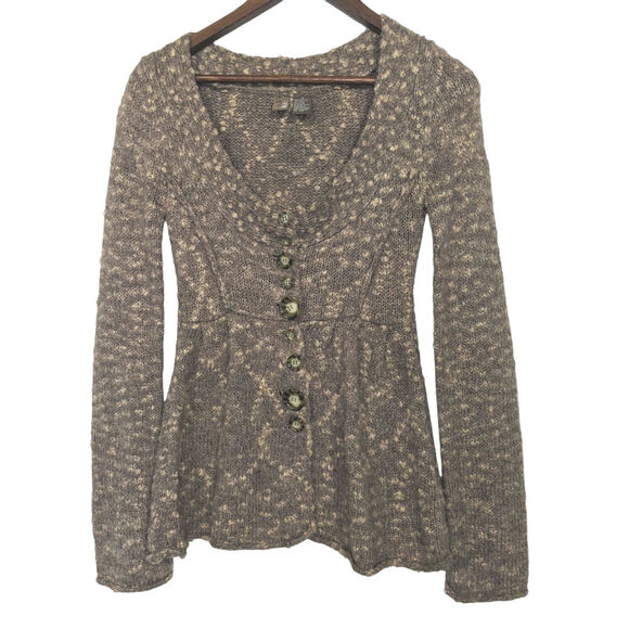 BKE Y2K Cottagecore Sweater Cardigan Neutral Low Neckline Praire Coquette Small - Picture 1 of 11